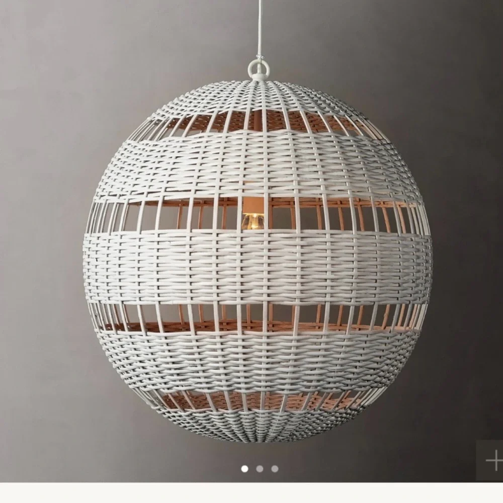 RH Restoration Hardware Montauk Rattan Pendant 26” White NEW